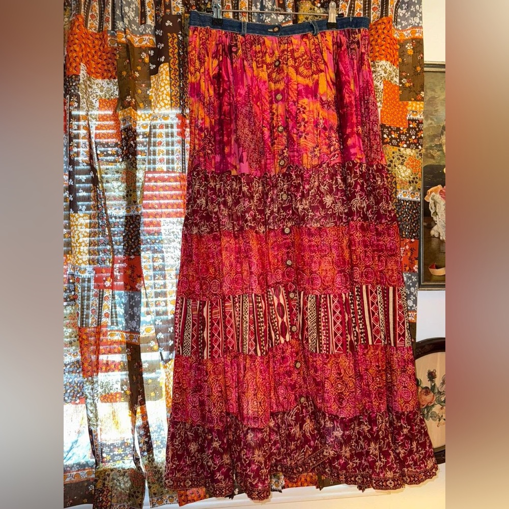 Y2K purple orange grandma boho maxi skirt